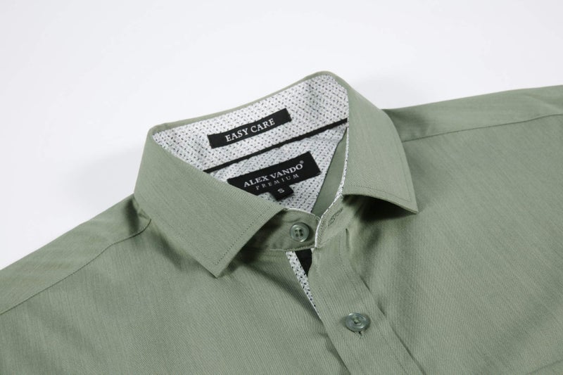 Alex Vando Mens Rayon Dress Shirts Wrinkle Free Regular Fit Stretch Button Down Shirt,Olivine,S - Image 3